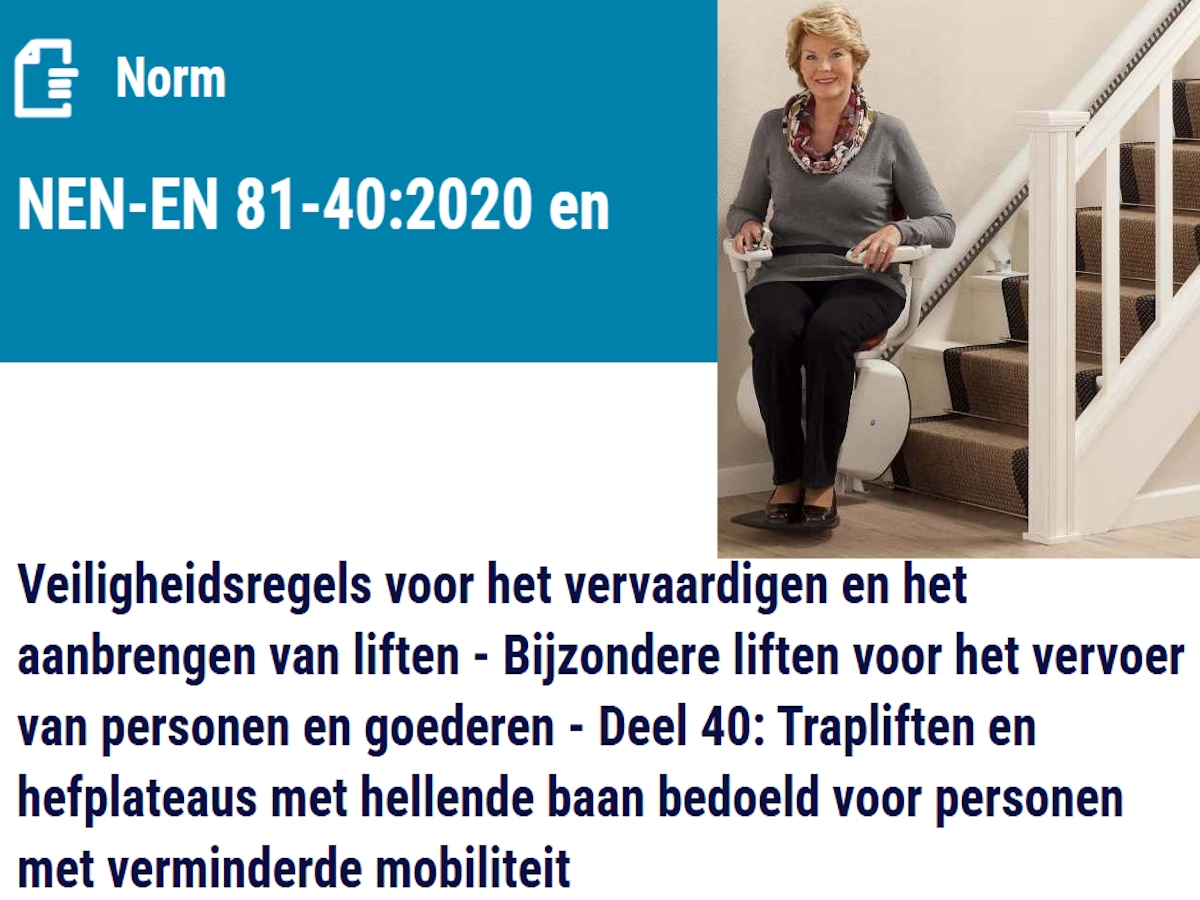 traplift installatie eisen normen